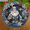 Wooden Christmas Sign with Blue Santa Claus Pattern - Navidad Round Sign for Yard Door Wall Hanging Decor - Ideal Christmas Decoration