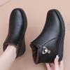 Leather Winter Boots Fashion Women Ankle Boots Plush Warm with Mother Shoes Non-slip Short Boots Woman Boots