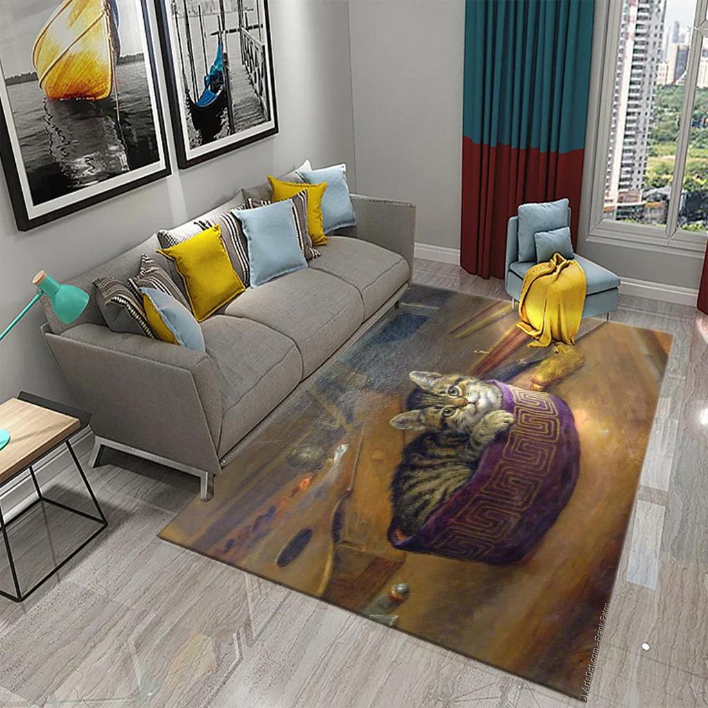 Милый Кот Масляная Живопись Ковер Ванная Комната Современный Нескользящий Дверной Коврик Кухня Дом Гостиная Спальня Смешной Декор Котика Напольный Коврик