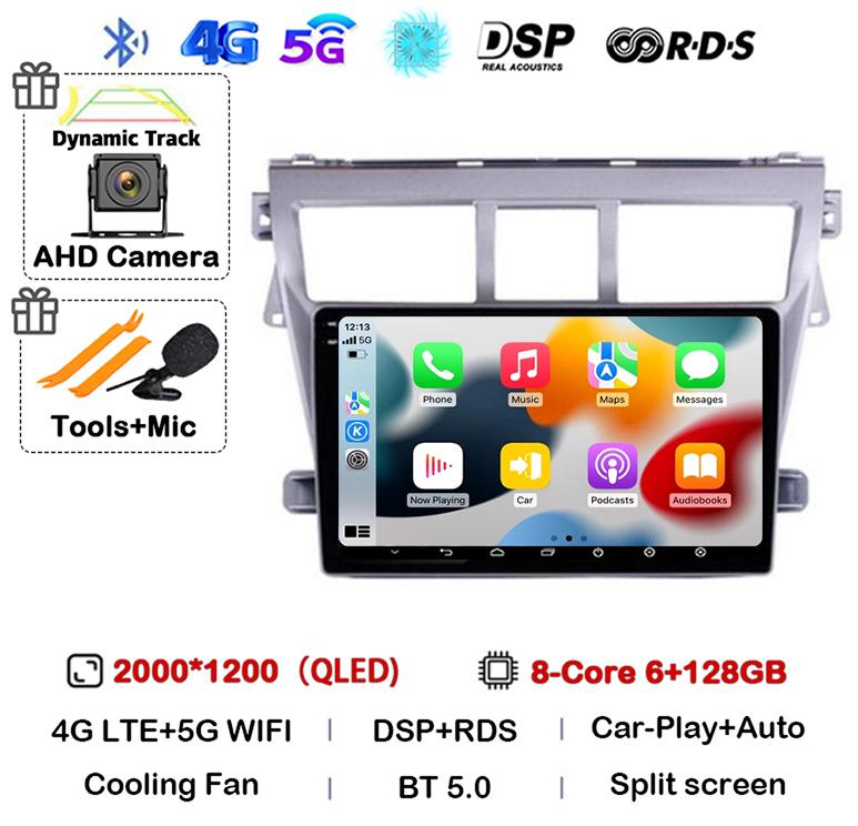 Android 14 Carplay Автомагнитола для Toyota Vios Yaris 2007 2008 2009 2010 2011 2012 Мультимедийный Видеоплеер 4G WIFI GPS Стерео