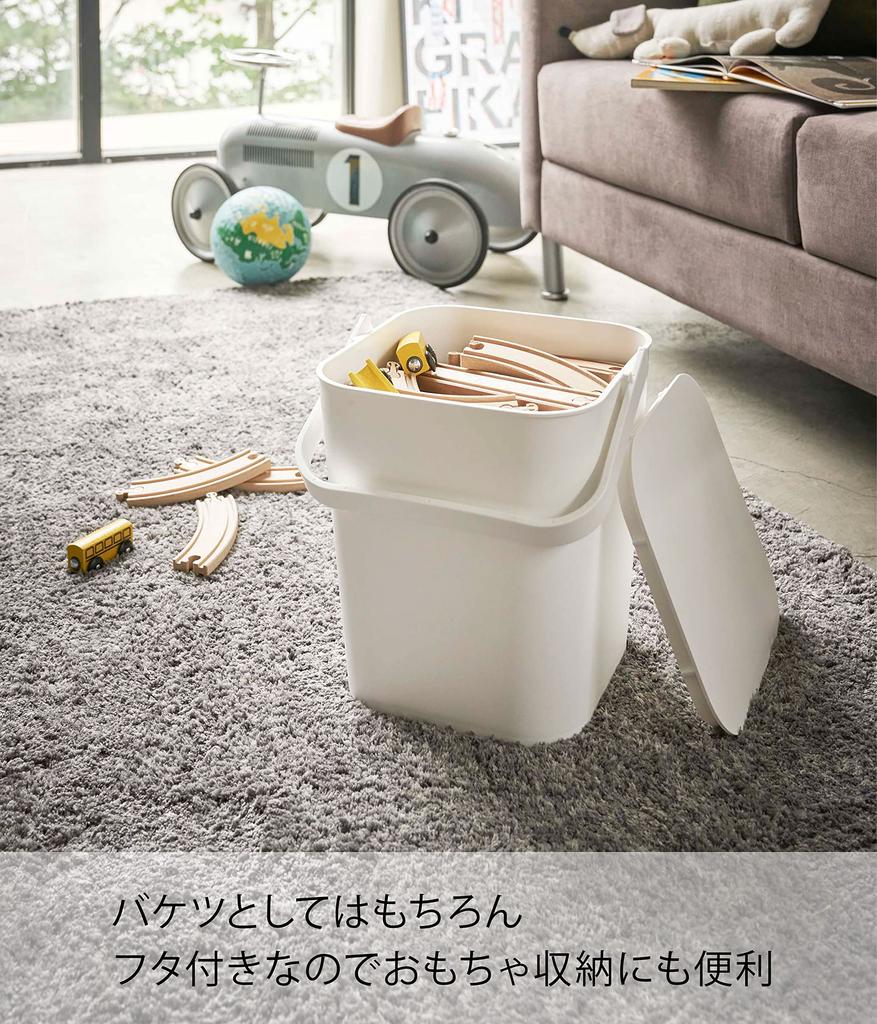 Yamazaki Tower Bucket with x x with Storage 4208 Lid, 12L, White, Approx. W27.5 D26.5 H28cm, Square, Handle, Box,