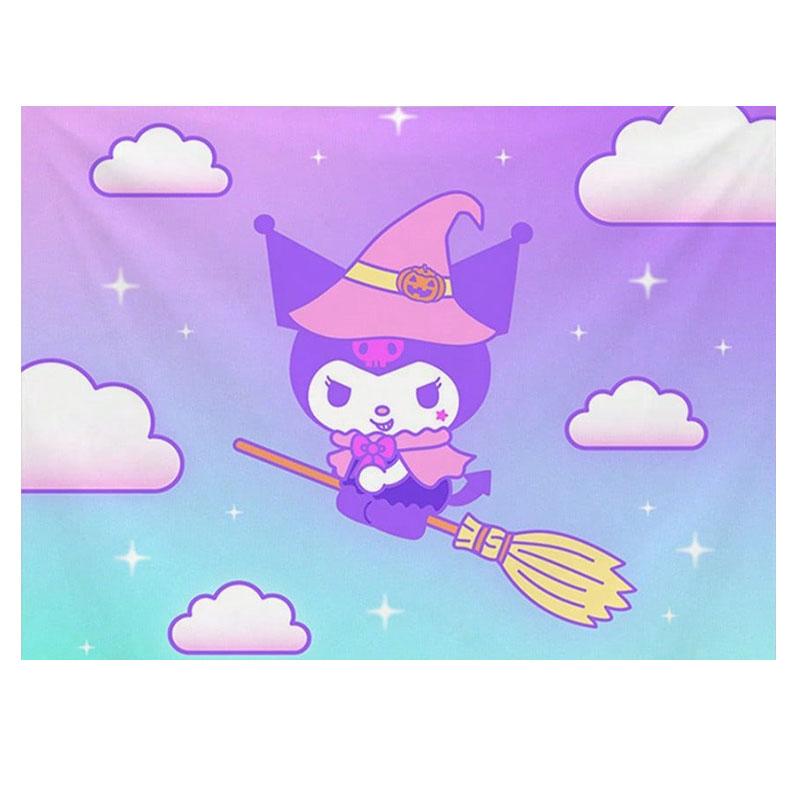 Cute Sanrio Kuromi Printed Tapestry Kawaii Dormitory Room Decoration Wallpaper Bedroom Home Aesthetic Decoration