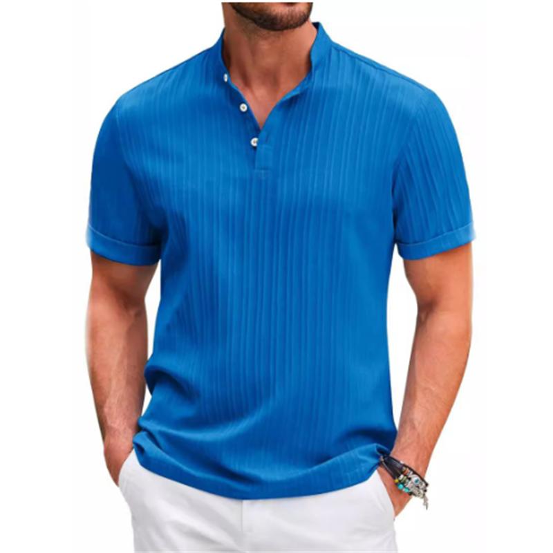 2025 Лето Новая мужская хлопковая и льняная полосатая жаккардовая рубашка с лацканами Повседневная Удобная Стильная Повседневная Рубашка с короткими рукавами