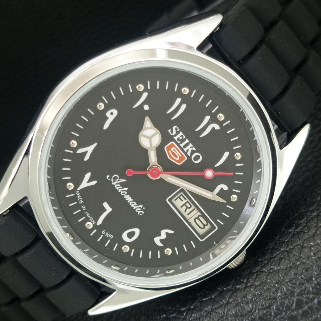 ОТРЕМОНТИРОВАННЫЕ МУЖСКИЕ ВИНТАЖНЫЕ ЧЕРНЫЕ ЧАСЫ SEIKO 5 AUTOMATIC 6309A JAPAN a442434-1