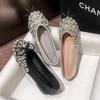 Fashion Luxury Designer Woman Rhinestone Flats Ballet Gold/Silver Bowtie Loafers Femmes Shallow Slip On Ballerinas Brides Wedding Shoes