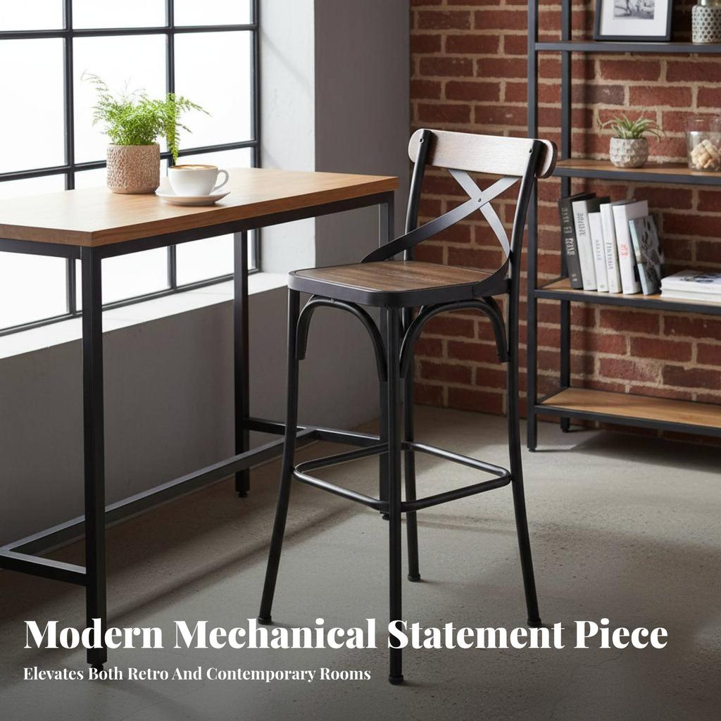 X-Shaped Spinerest Counter Stool with Spinerest High Chair Integrated Footrest Utilitarian and Aesthetic for Adults, Cafe