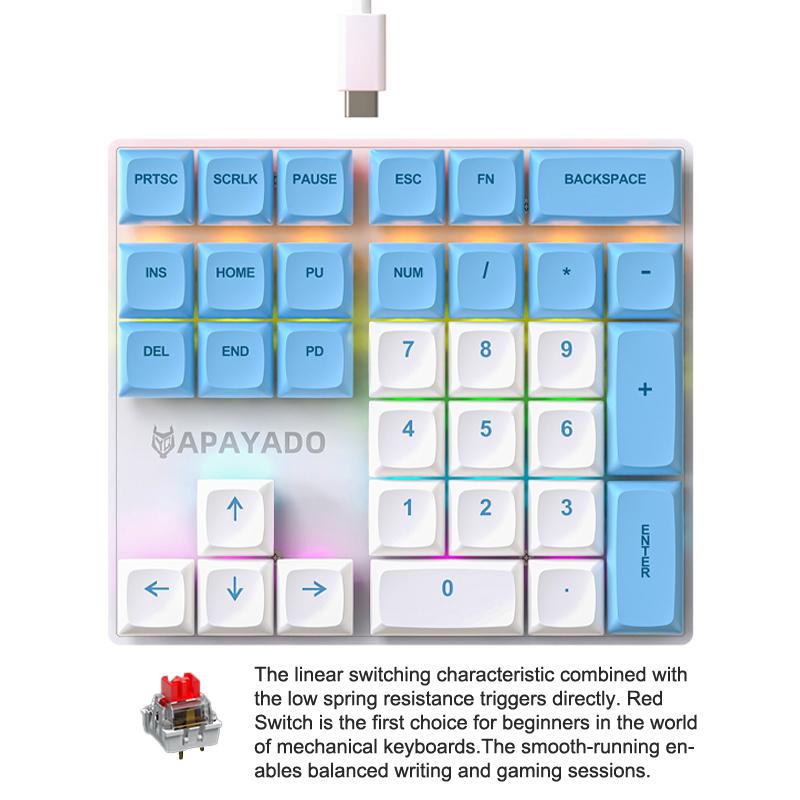 Wired Mechanical 33-Key Numeric Keypad With Multi-Color Lights Shaft Laptop Numeric Keyboard Accessories External Keyboard