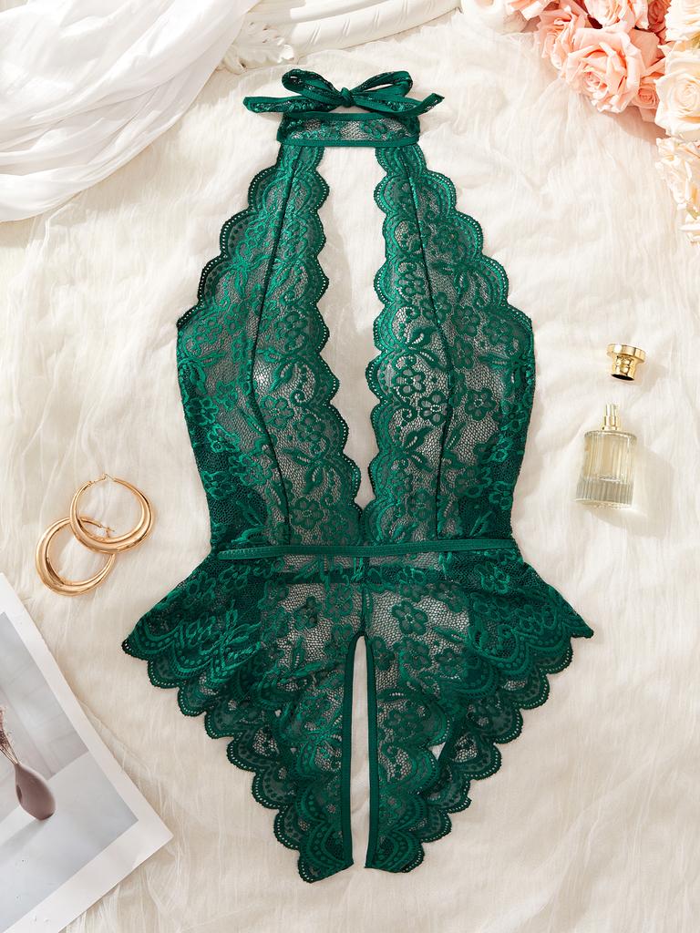 Рождественский День святого Валентина Холтер Без спины Без промежности Эротическое боди DeepV Прозрачное Сексуальное кружевное платье-бэбидолл