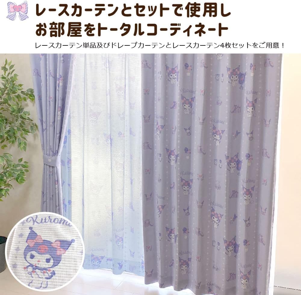 Sanrio Kuromi 2nd Grade and 100cm Wide x 178cm Set of Sanrio My Machine Character Design Light-Blocking Heat-Insulating Curtains, Long, 2, Melody,