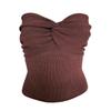 Spring Summer Women Solid Color Deep V Neck Cross Knit Strapless Vest Chic Tank Tops