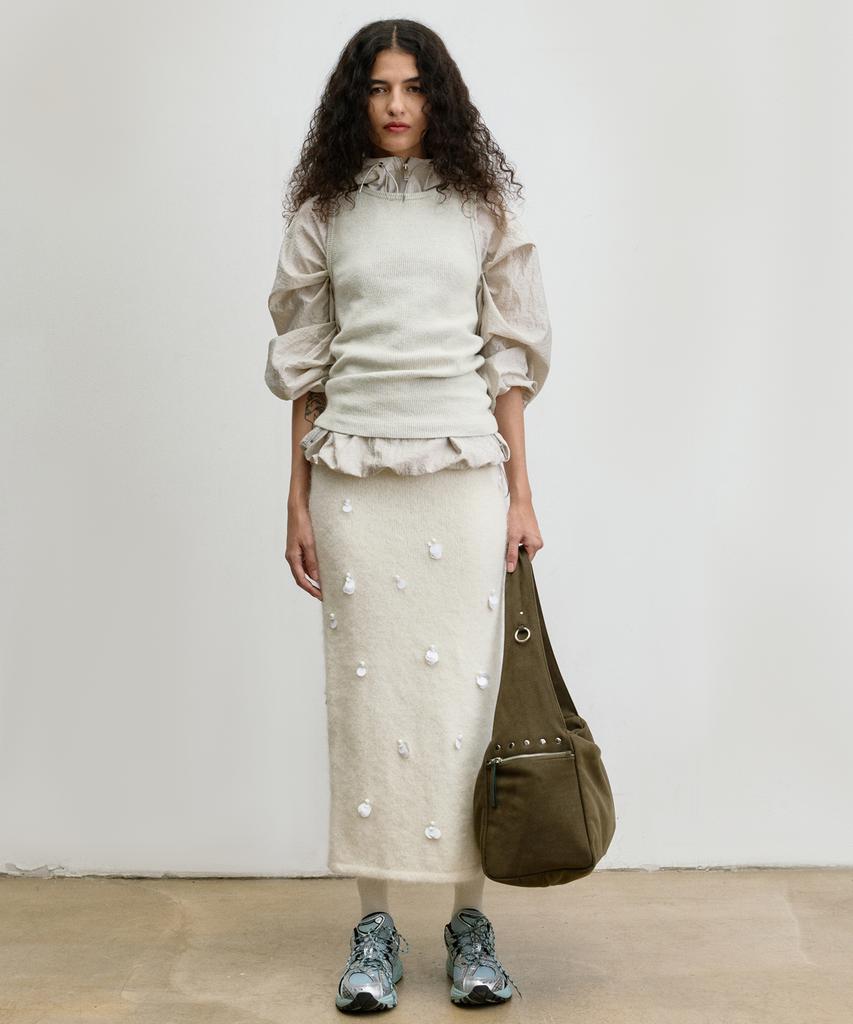 Christine Project Stud Suede Bulky Bag(Matcha)