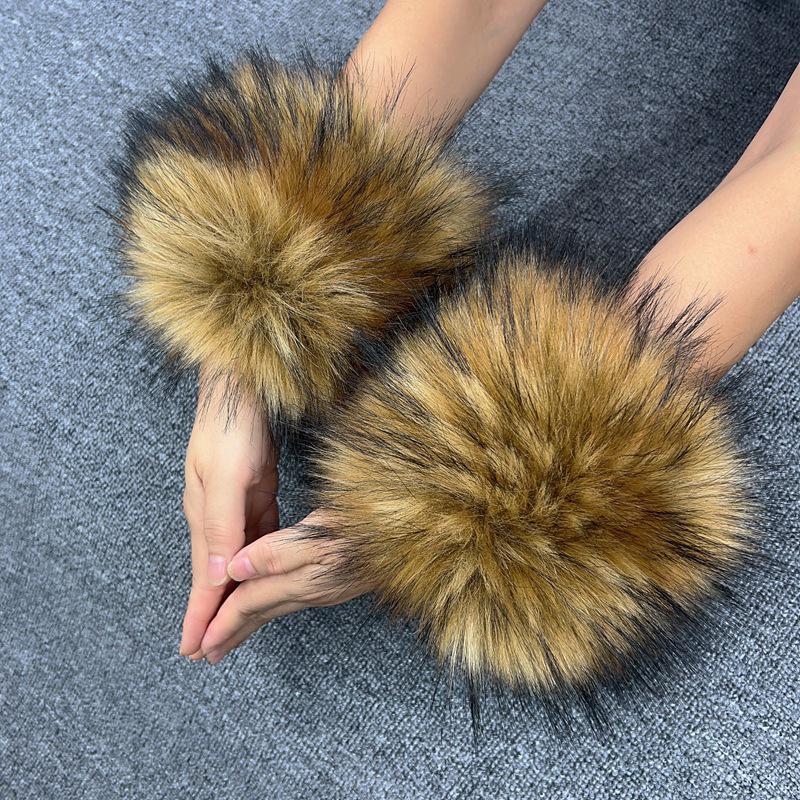 Женские митенки из искусственного кроличьего и лисьего меха с плотными манжетами