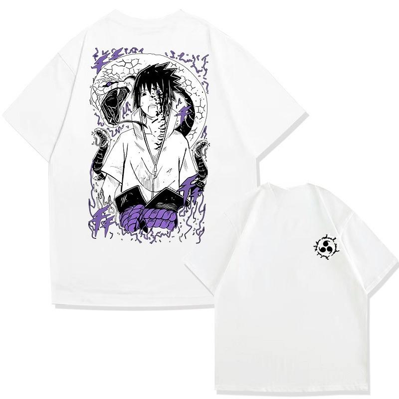 Floral Print TShirt Soft Breathable Casual Comfortable Anime Naruto Sasuke Animation Derivatives Cotton Short Sleeve Unisex
