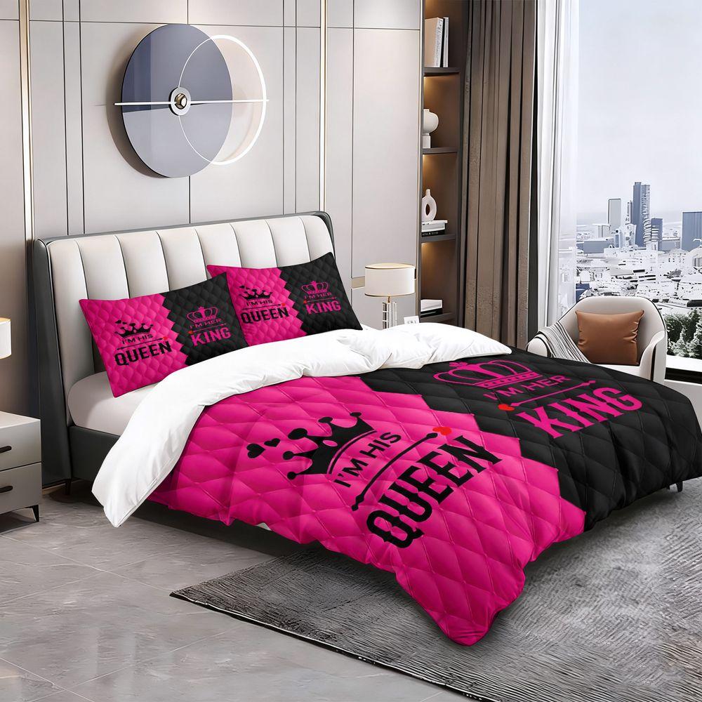 King and Queen Couple Duvet Cover Set(1 Duvet Cover & 1/2 Pillowcase) Soft Romantic Bedding Set for Lovers Bedroom Decor