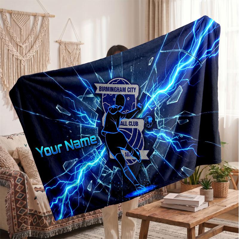 BIRMINGHAM CITY Personalized Fleece Blanket With Football Logo, Custom Name Text Soft Warm Home Throw Blanket