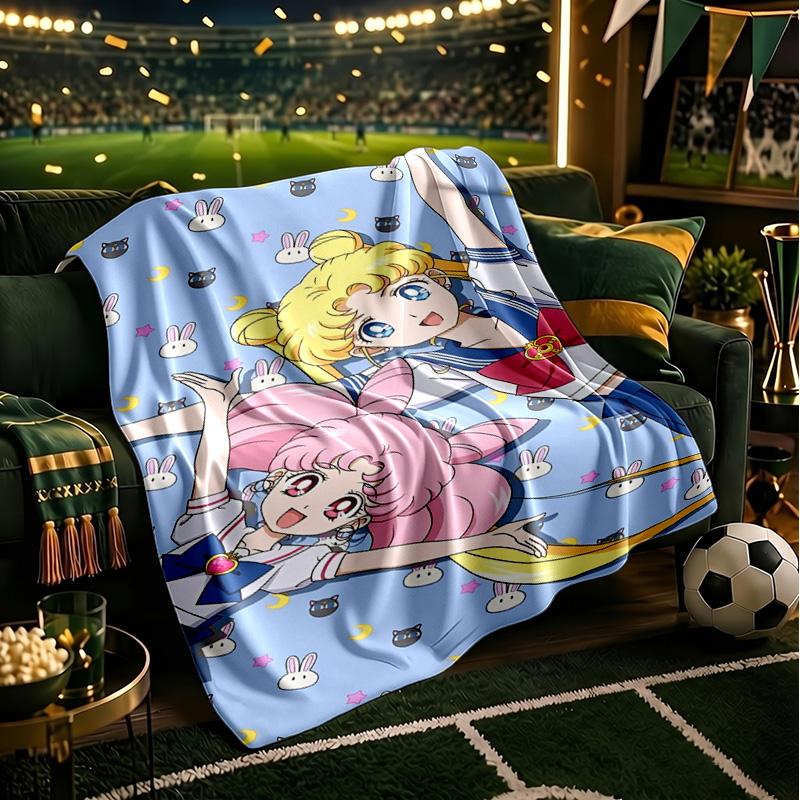Pink Moon Puella Magi Throws Blanket Flannel Blankets Plush for Couch Bed Gifts for Men Women Travel picnic blanket Christmas fan gifts