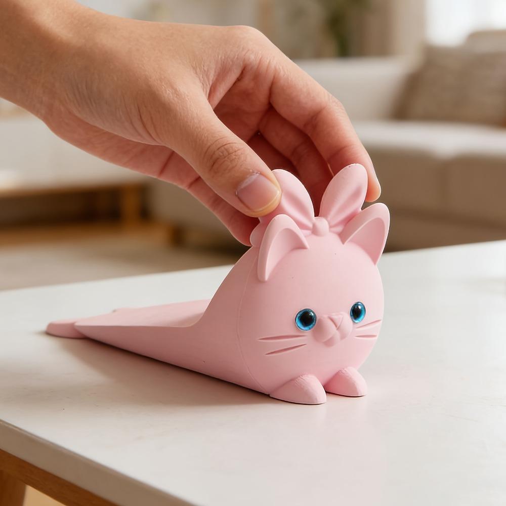 Door Stopper, 3D Printed, Pink Cat Design, with Three-dimensional Bunny Ear Structure, Prevents Door Panels from Colliding