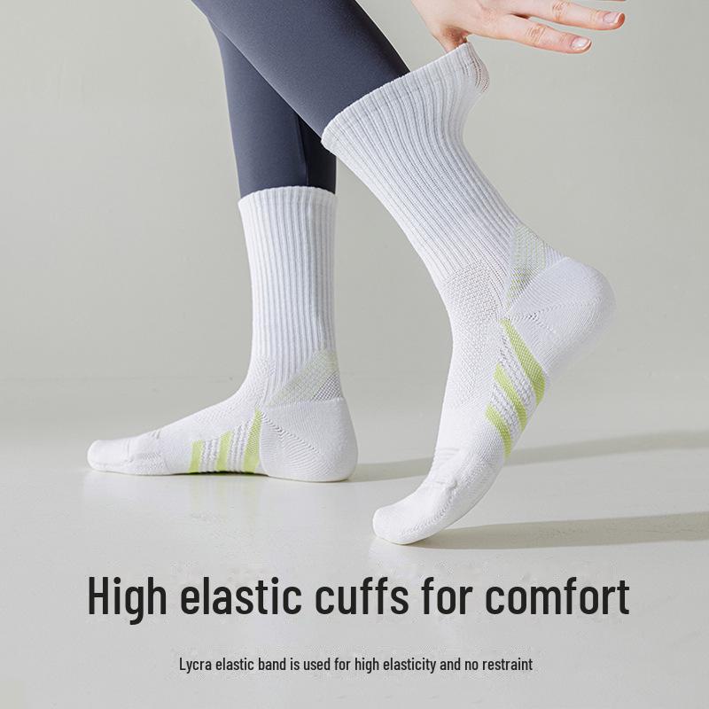 Women's Mid-Tube Sports Socks - Breathable, Shock-Absorbing, Sweat-Wicking for Badminton, Running, Yoga, and Summer Activities.