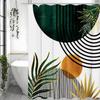 Abstract Mid-Century Shower Curtain, Modern Bohemian Sun Leaf Half Circle Curve Aesthetic Botanical Bathroom Decorative Shower C