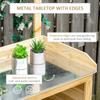 Garden Potting Bench Table Wooden Workstation Bench W Galvanized Metal Tabletop Storage Shelves And Hooks Natural