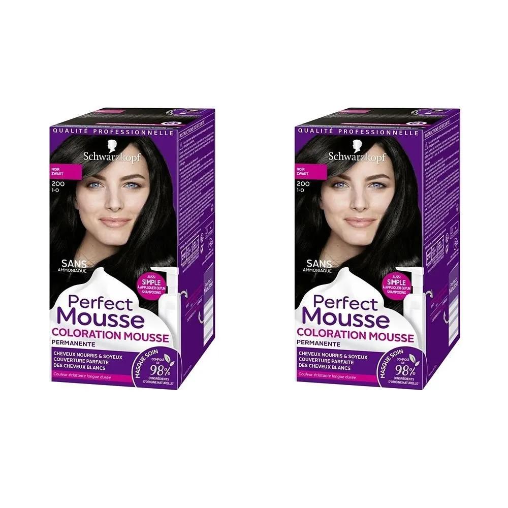 Schwarzkopf Perfect Mousse Hair Color 2 Pack 200 Black Permanent Color 200 Black Without Ammonia SCHWARZ