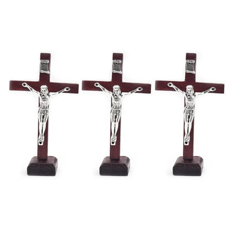 10pcs Wooden Cross Ornament with Stable Base Stand Decorative Cross for Churches Decoration Religious Tabletop Decor