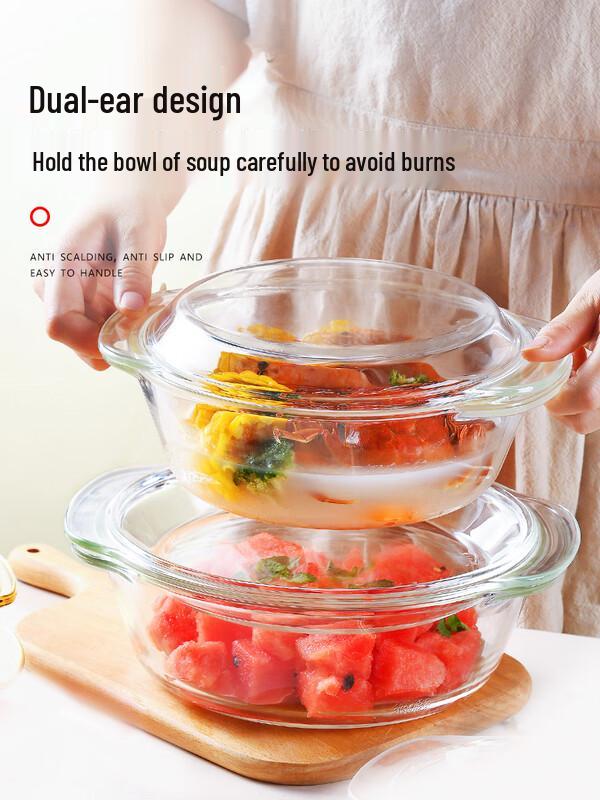 Набор стеклянных мисок Wuhe 700 мл с крышками для микроволновой печи