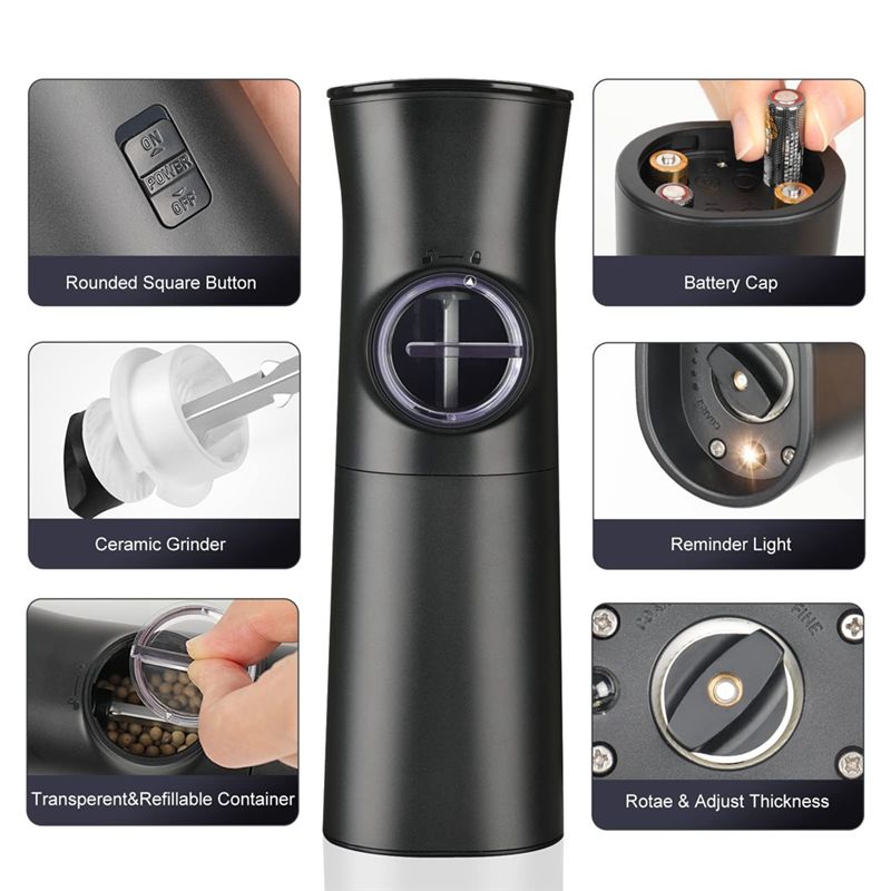BHBL Electric Pepper and Salt Grinder, Pepper Mill, Automatic One Hand Operation, Adjustable Coarseness, Suitable for Kitchen