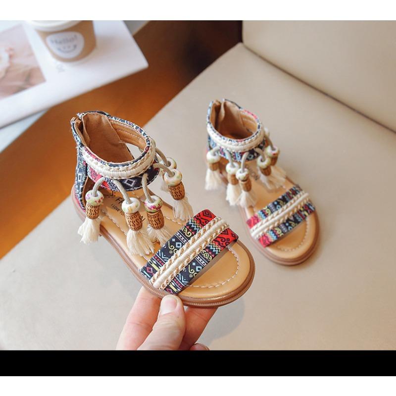 Новые летние сандалии для девочек - Туфли-принцессы в богемном стиле с мягкой подошвой и кисточками для малышей и маленьких девочек