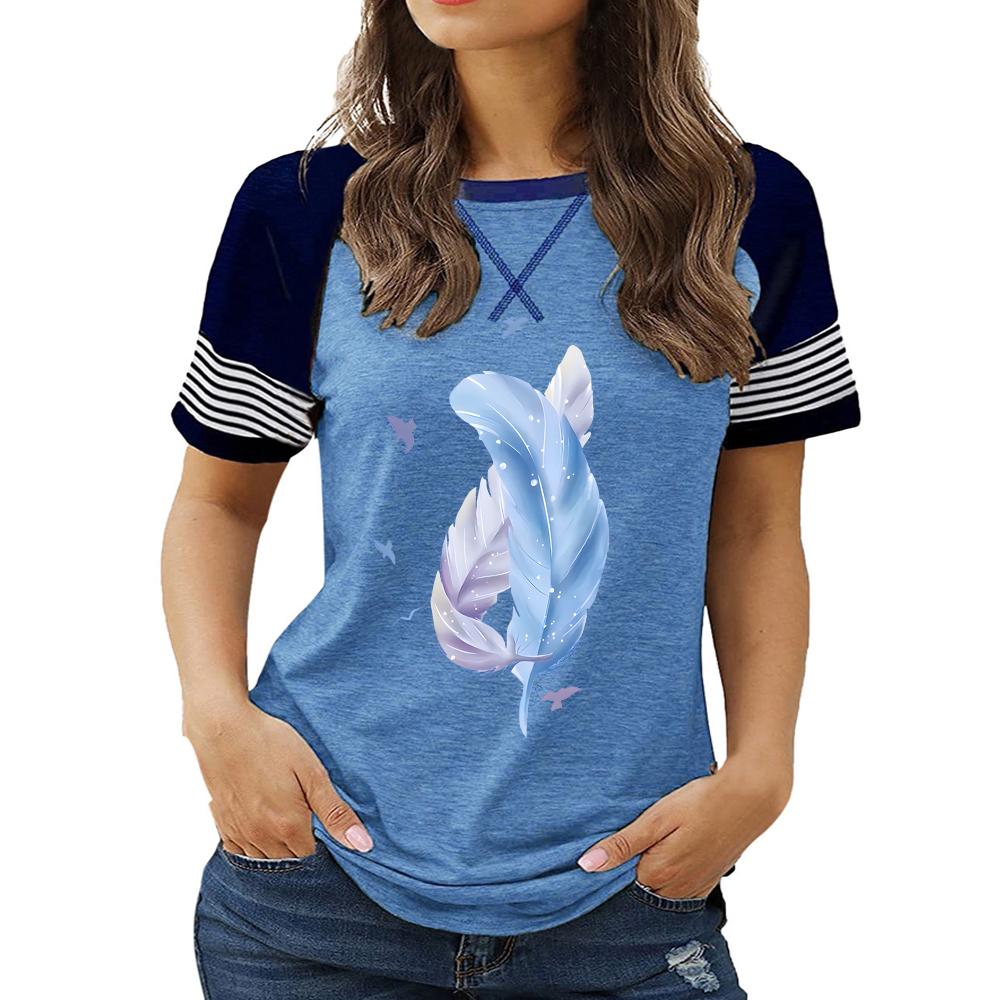 Новые поступления женской одежды больших размеров: Топ с круглым вырезом и короткими рукавами с цветочным принтом на лето