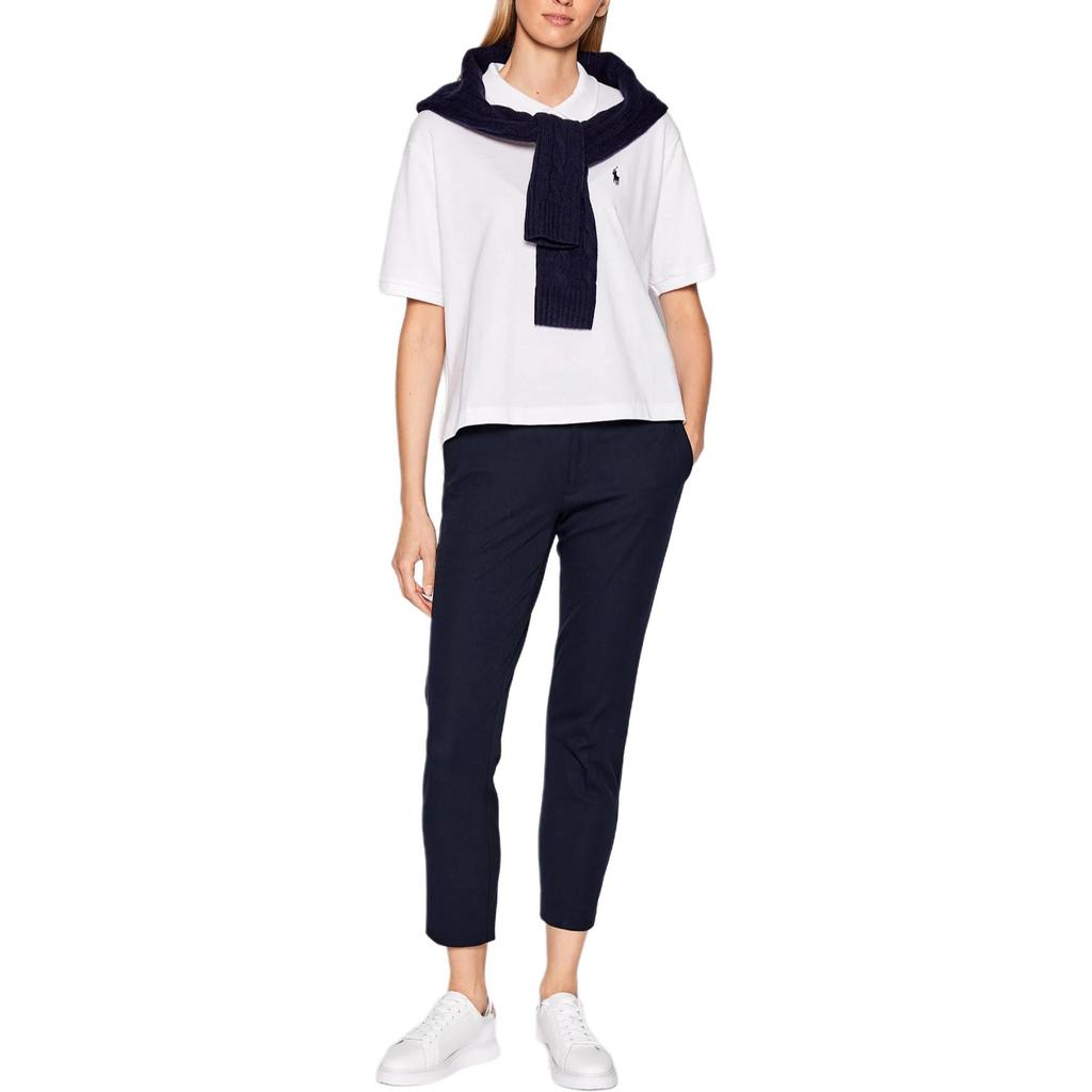 Polo Ralph Lauren SS23 Однотонная футболка поло с вышивкой маленького пони, с коротким рукавом, женские топы, белая 211863280002