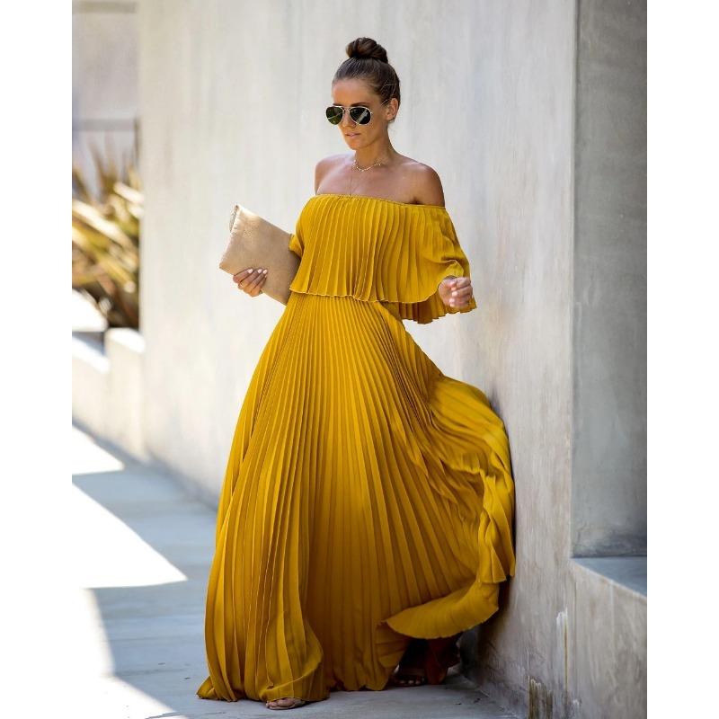 Весна/лето Женское сексуальное платье из прессованного шифона с одним вырезом и открытыми плечами