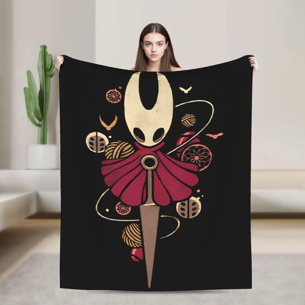 Hollow Knight Silksong Gothic Flannel Throw Fashion Blankets Indie Game for Bedspreads Knitted Fashion Blanket Office Ultra-Soft Multifuncti