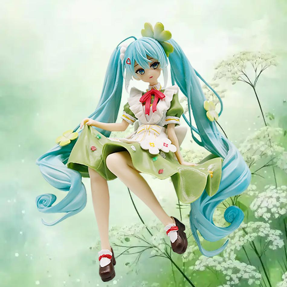 В наличии Аниме Hatsune Miku Четырехлистный клевер Сидящая поза ПВХ Фигурка Модель Кукла Украшение Подарок на День святого Валентина