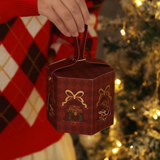 Рождественская подарочная коробка с ручкой, мультяшные фрукты, конфеты, угощения, сладости, шоколад, коробка для хранения, шестиугольная, квадратная, бумажная упаковочная коробка, товары для вечеринок