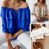 Drawstring Collar Layered Ruffle Stitching Crafts Women Blouse Off Shoulder Lantern