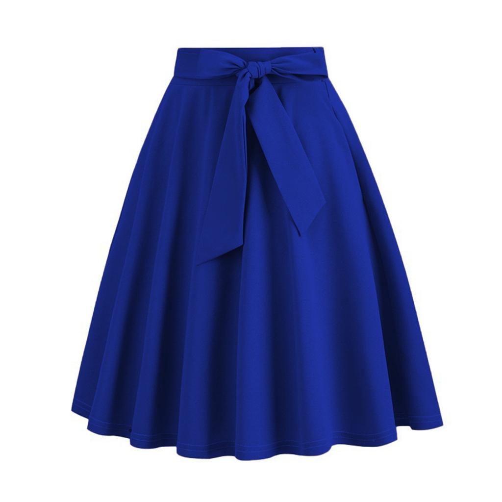 Women's Fashionable All-match Solid Color Skirt With Natural Color Belt Waist And Wide Swing Skirt