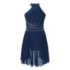 Girls Glittery Lyrical Dance Dress - Rhinestone Decor & Irregular Hem for Stage Performances