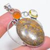 Fruit Jasper, Carnelian Handmade 925 Sterling Silver Jewelry Pendant 2.64" w9I96