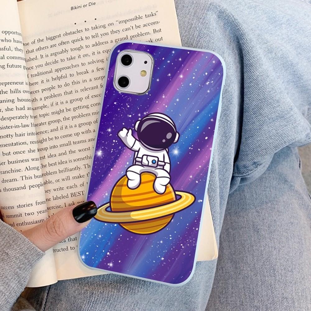 Мультяшный чехол для телефона с изображением космонавта для IPhone 14 11 12 13 Mini Pro Xs Max 8 7 6 6S Plus X XR, однотонный цветной чехол