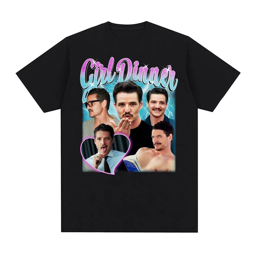 202526 Hotselling Pedro Pascal Girl Dinner Tshirt Cush Meme Funny Aesthetic Graphic Tshirt Oversized Cotton Short Sleeve