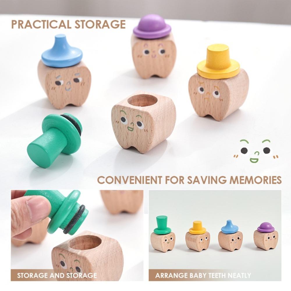 4pcs/set Childishness Baby Teeth Box Wooden Collecting Teeth Umbilical Cord Box Deciduous Teeth