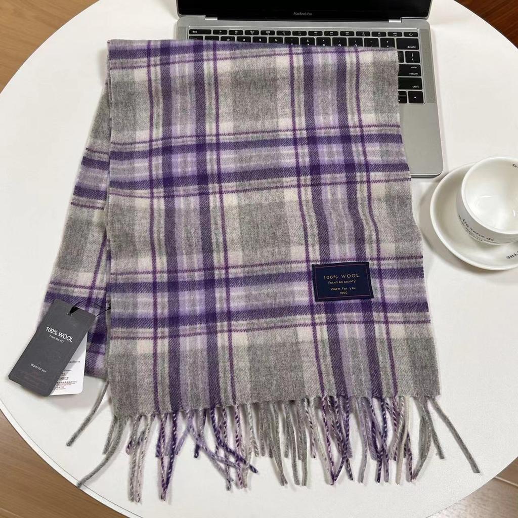 Men Scarf 100% Wool Plaid Warm Soft Muffler Female Winter Autumn Couple Cashmere Windproof Stripe Tassel Shawl Male Thick Scarf