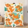1pc Flannel Blanket Dinosaur Cartoon Orange Cute Soft Comfortable And Warm This Nap Blanket/Sofa Blanket Is Suitable for All Seaso