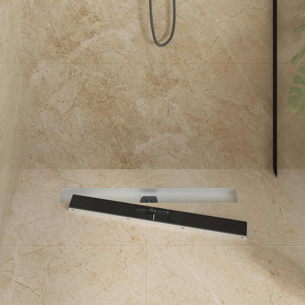 Shower Drain with Glass Cover and 360 degrees Siphon Black 70 cm
