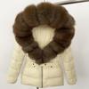 New popular short women's real fox fur collar down jacket thickened and slim waist fur down jacket