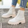 Fashion Comemore Shoes for Woman Bottom Lace-up Leather Ankle Boots Autumn Fashion Women Shoes Lace Up Leather Heeled Bottines Femmes