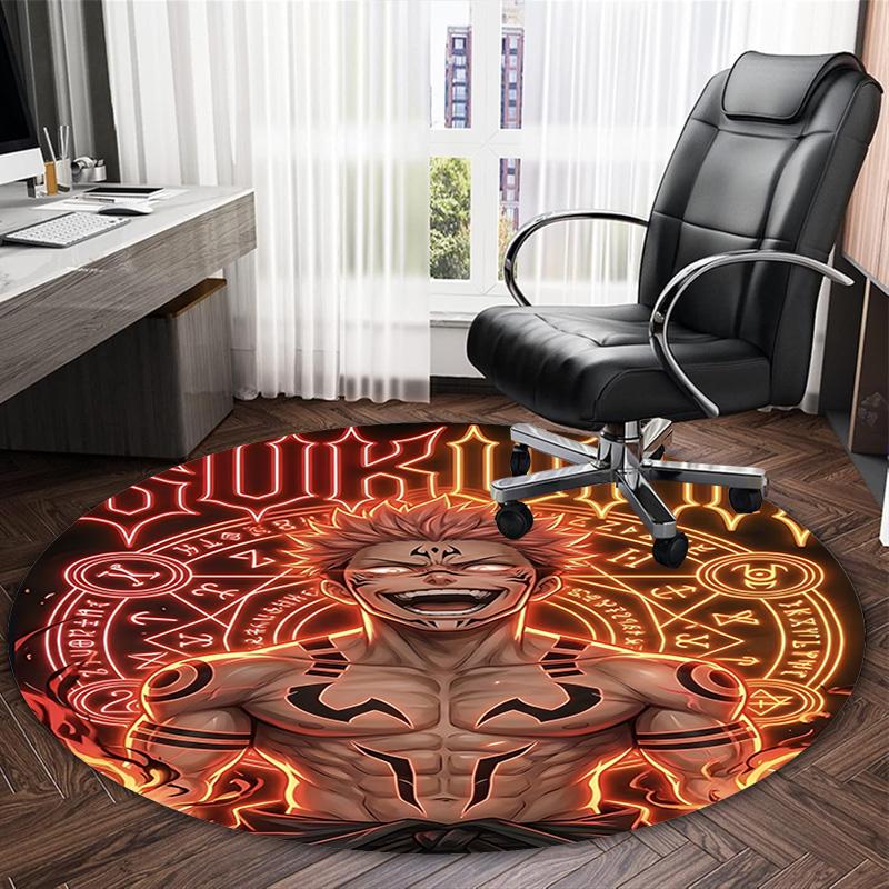 1pc S-Sukuna Carpet, Round Rug, Comfortable, Suitable for Entryways, Living Rooms, Office, And Bedrooms, Christmas Decoration