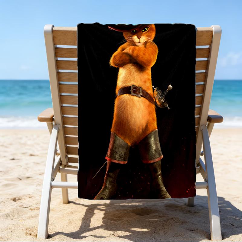 Ultra-Soft Beach Towel with Puss In Boots Theme,Ideal for Pool - Camping, Diving - Perfect Travel Essential, Vibrant Beach Towel.