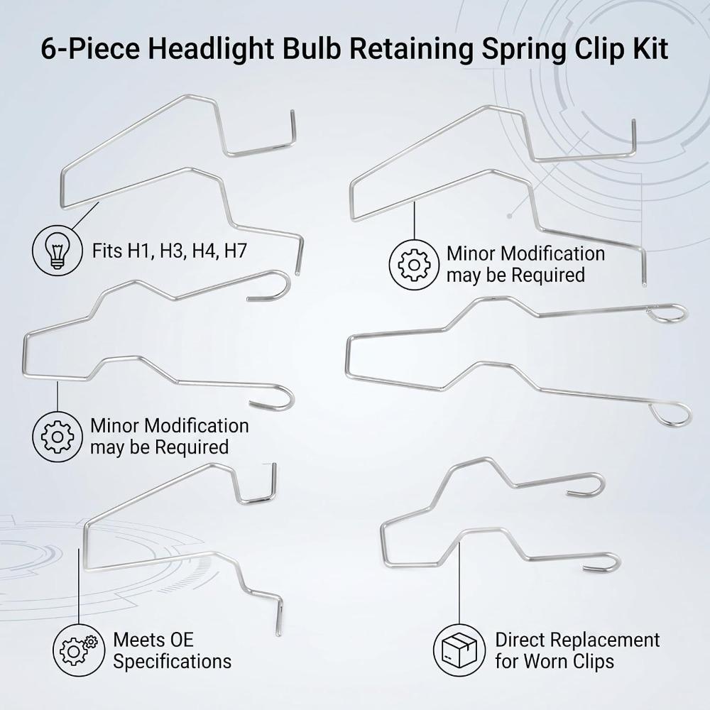6pcs Dip Dipped Beam Headlight Bulb Retaining Spring Clips Car Light Bulb Retainer Kit For H1 Bulbs
